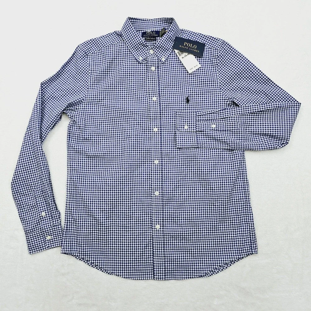 Polo Ralph Lauren Button Down Boys XL 18-20 Blue Gingham Check Preppy Ivy NEW‎